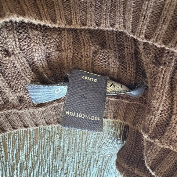 Lands End Cable Knit Cotton Sweater Brown - Picture 4 of 4